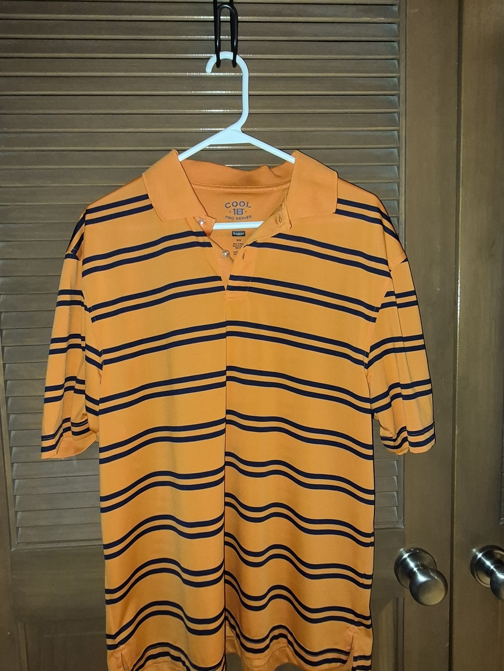 Haggar Orange Polo with Navy Stripes